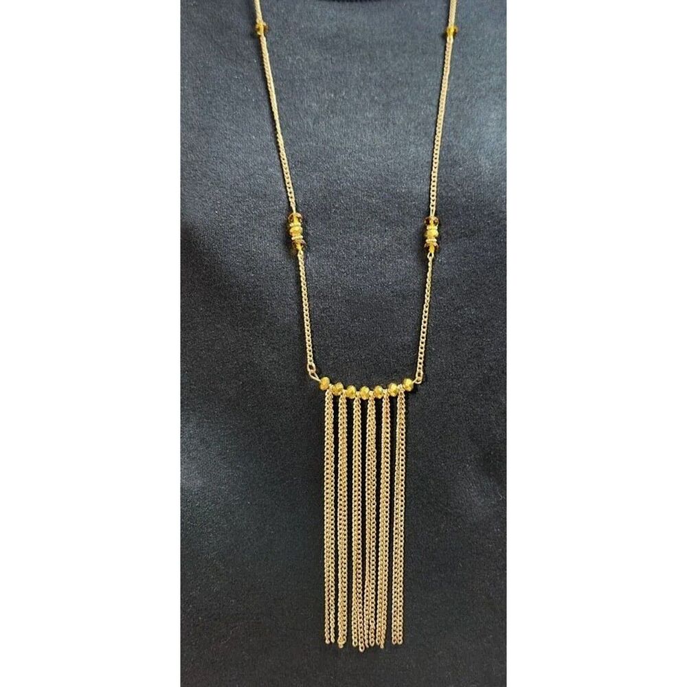 Vintage Gold Tone Chain Fringe Tassel Necklace 28 in. Statement Boho Retro 70's